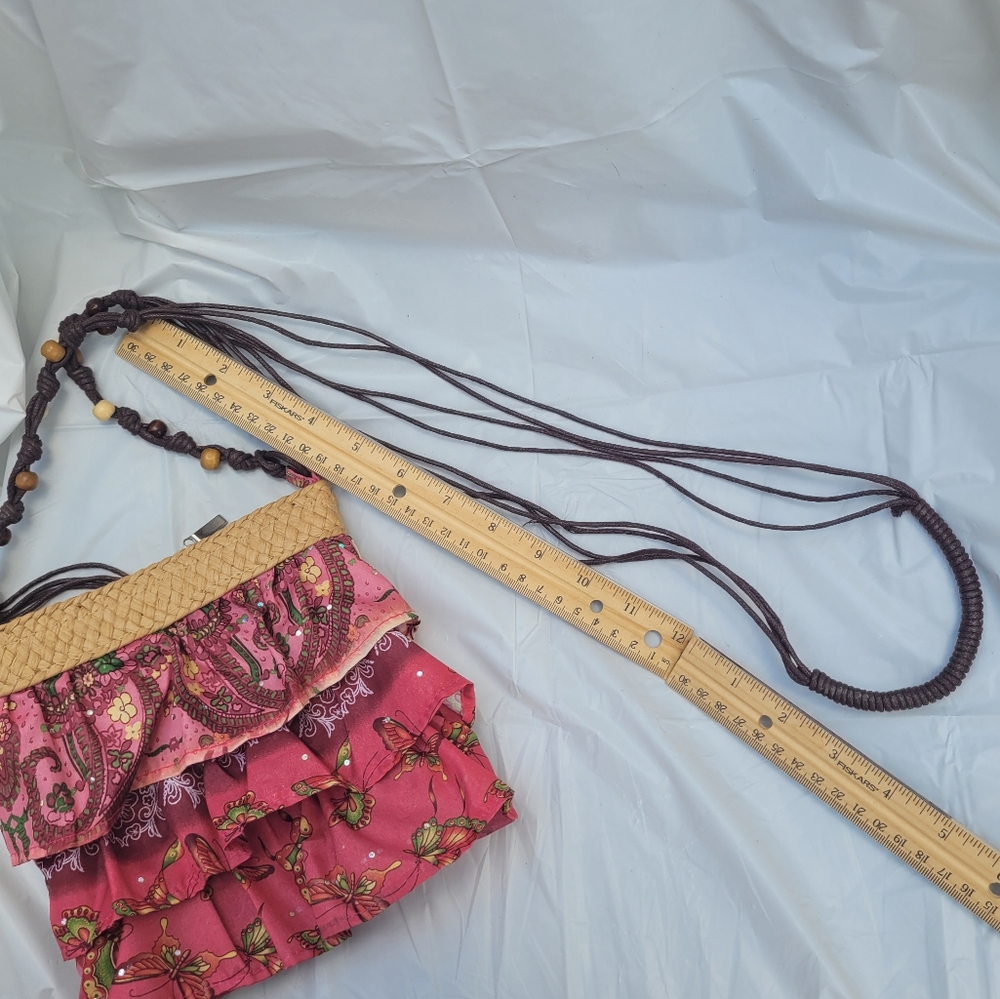 Cappelli Straworld Pink & Raffia Boho Ruffle Crossbody Purse - Picture 12 of 16